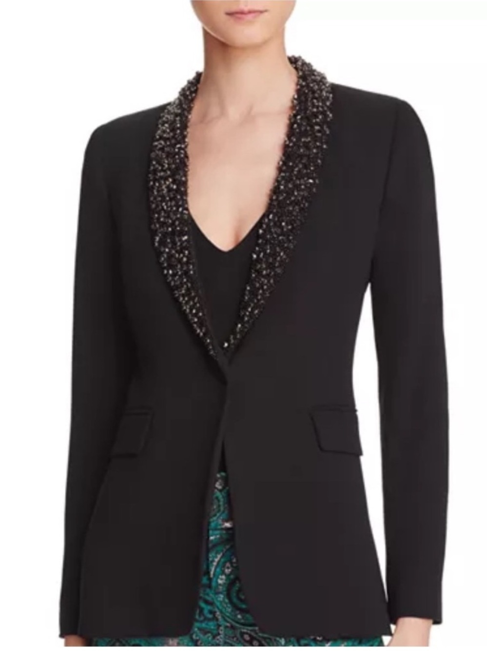 Alice + Olivia Macey Embelished Black Beaded Collar Blazer